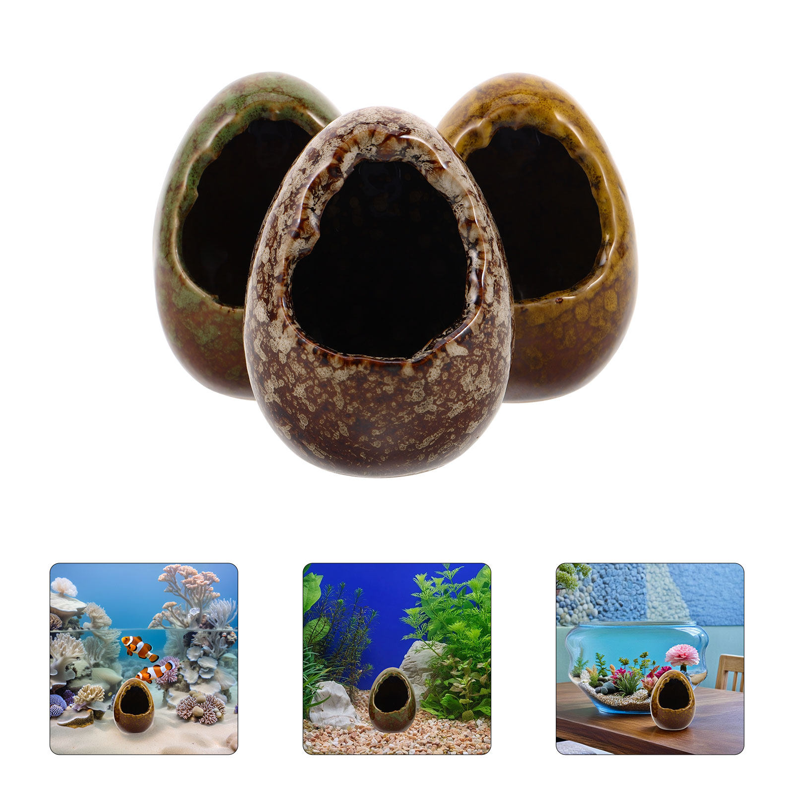 3 Pcs Fish Shelter Aquarium Hi - Hide Cave Ceramic のレビューと価格